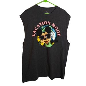 Disney. Charcoal grey Mickey Mouse "vacation mode" oversized muscle tank